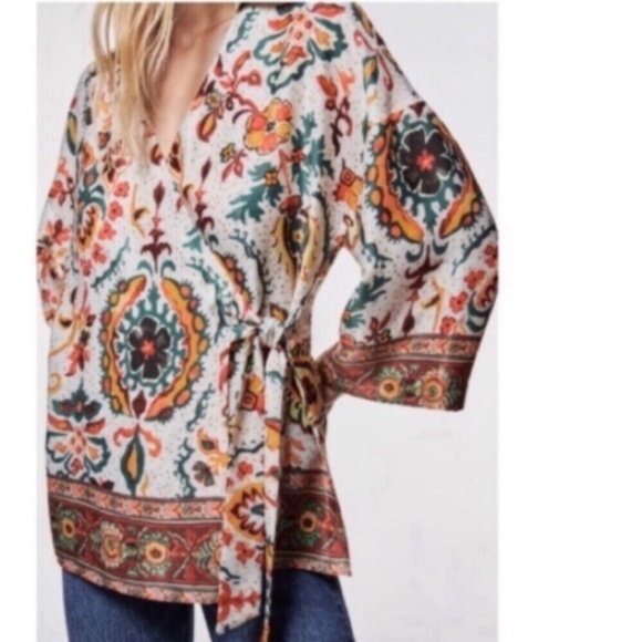 Zara Multicolor Bohemian Wrap Blouse - Picture 1 of 12